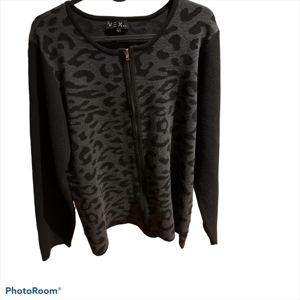 Vex & Co black grey  zipper Pull cardigan sweater Sz L
